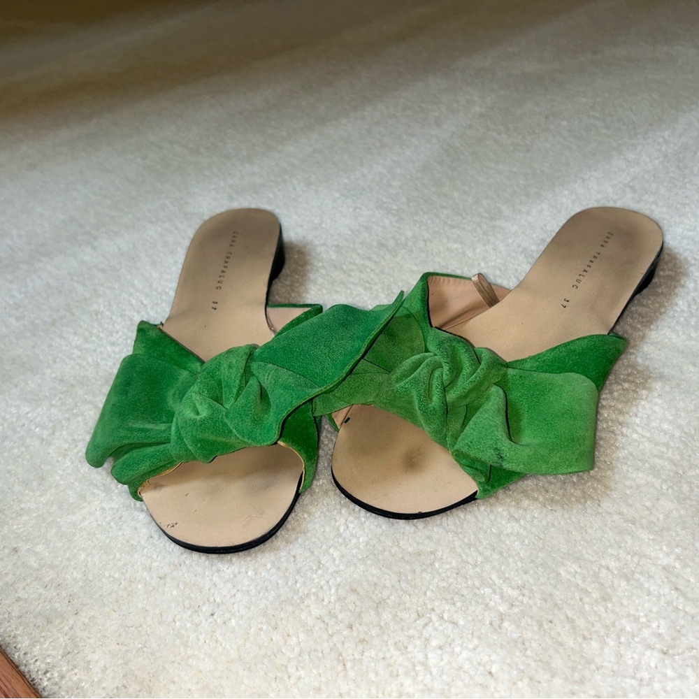 Zara Green Mules with Satin Bow Embellishments